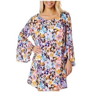 Anne Cole Floral Vacation Swim Cover-Up Women XL/XXL Multi Color Bell Sleeve